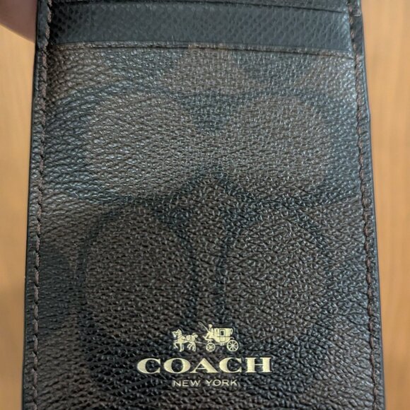 Coach ID Case/Card Holder with Signature Canvas Dark Brown/Black Logo - Picture 2 of 4